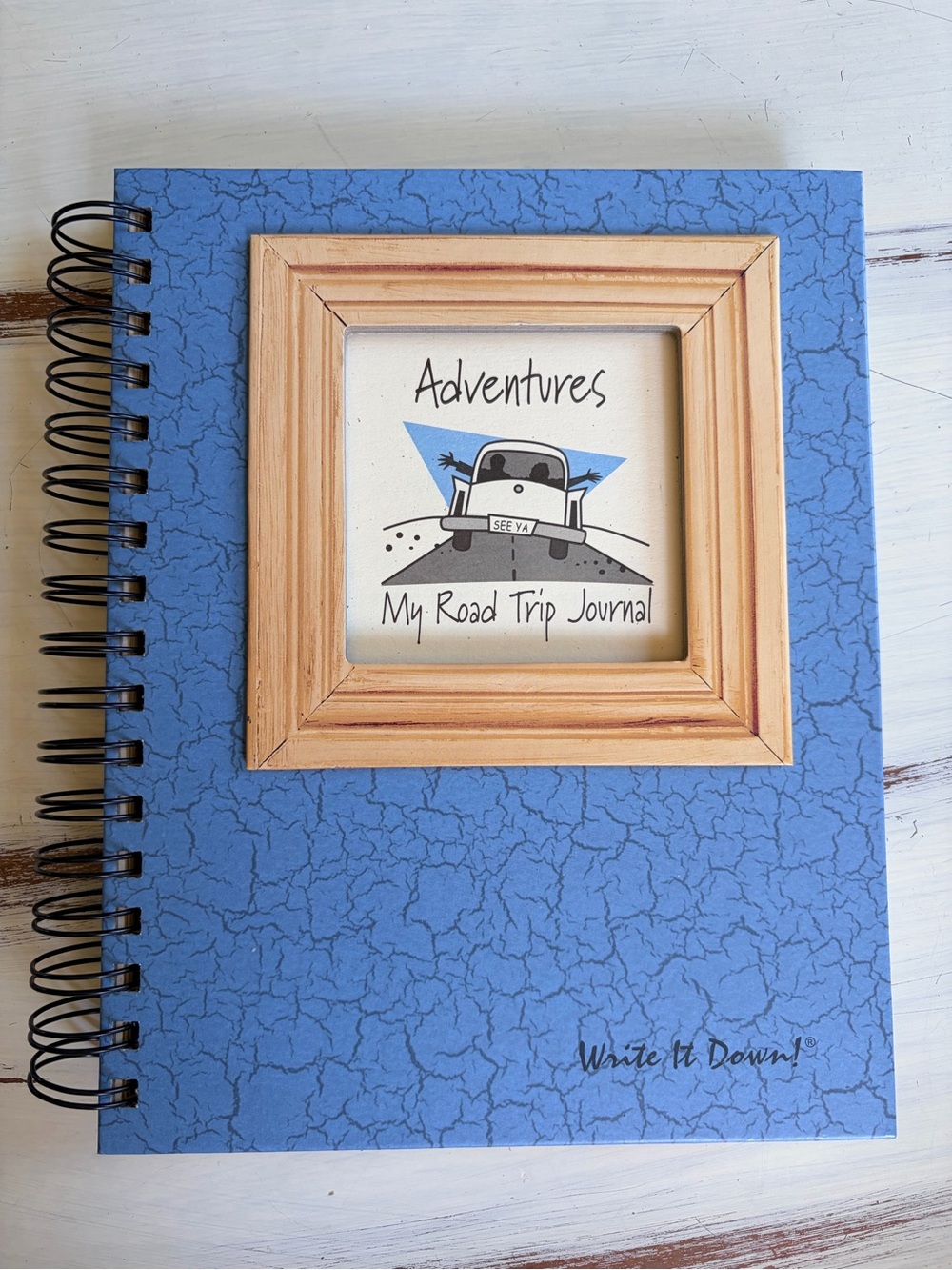 Blue Spiral-Bound Road Trip Journal with Decorative Frame